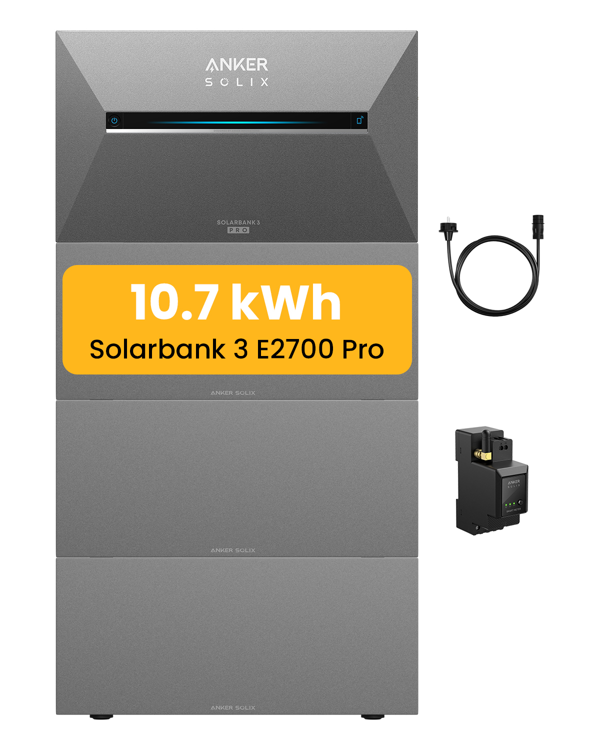 PowernessBalkonkraftwerk Speicher 10,7 kWh, Anker SOLIX Solarbank 3 E2700 Pro mit BP2700x3 Akku inkl. Anker Smarten Zähler für Balkonkraftwerk