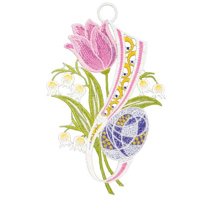 Fensterbild "Fensterbild "Tulpe und Ei" farbig", bunt, B:15cm H:23cm, Polyester, W. REUTER & SOHN - PLAUENER SPITZE, Fensterbilder