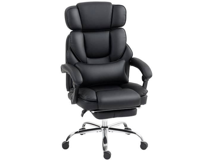 Homcom Bürostuhl mit verstellbarer Rückenlehne aus Stahl Schwarz, Metall, Füllung: Schaumstoff,Schaumstoff,Schaumstoff, Sternfuß, 69x126x72 cm, Büromöbel, Bürostühle, Drehstühle