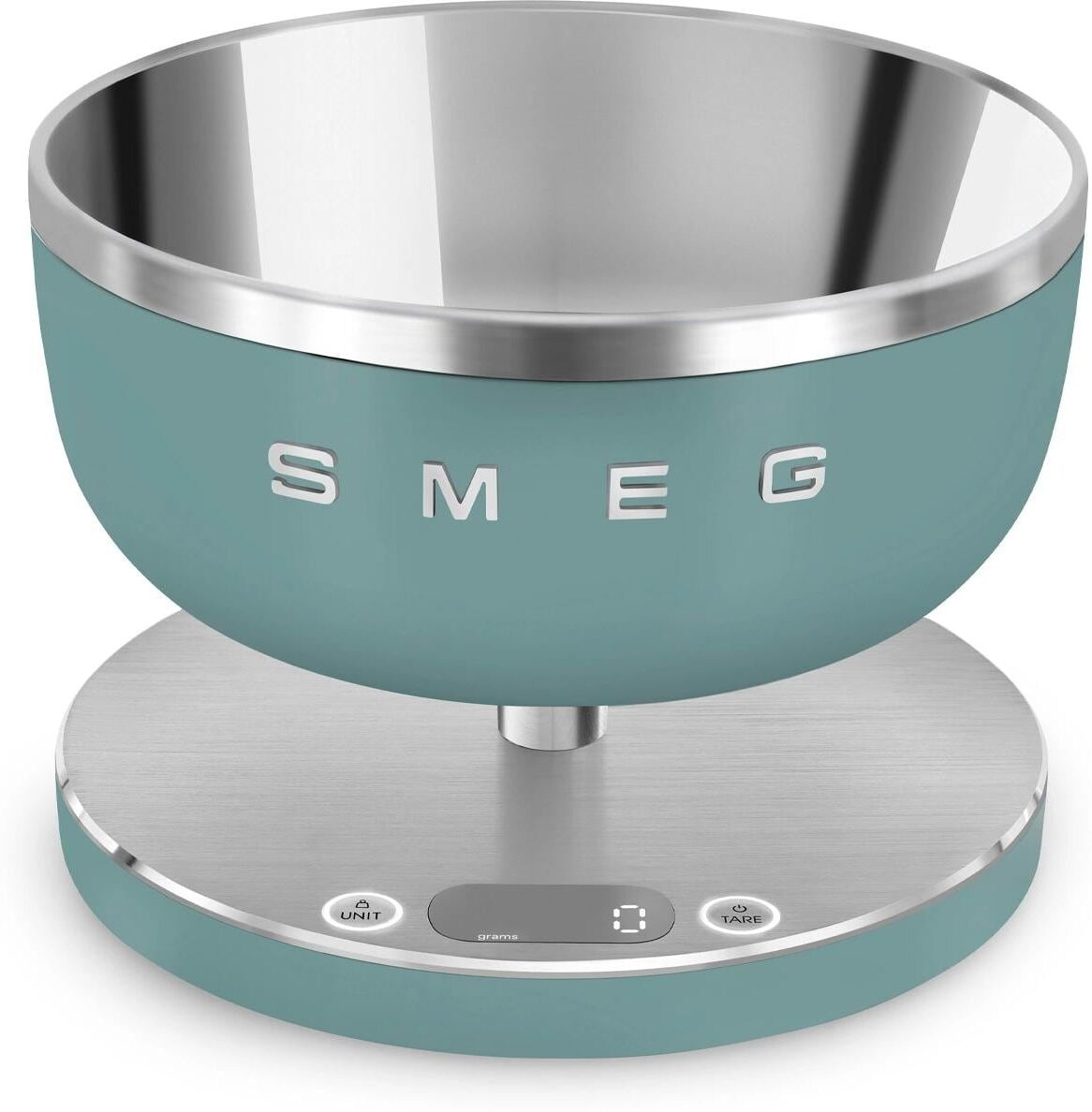 Küchenwaage SMEG "KSC01EGMWW", blau (emerald, grün, matt (grün)), B:20,5cm H:15cm L:20,5cm, Aluminium, Edelstahl, Kunststoff, Küchenwaagen, Küchenwaage emerald, grün, matt (grün) Einheitsgröße