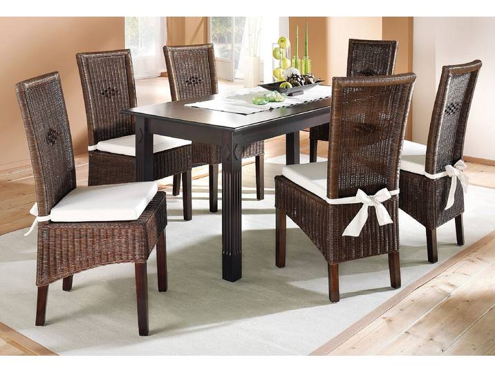 Stuhl HOME AFFAIRE Stuhlparade , braun (dunkelbraun), B:46cm H:102,5cm T:56,5cm, Geflecht Rattan, Stühle, Stuhl, 2 Stück inkl. Sitzkissen, in Handarbeit gefertigt