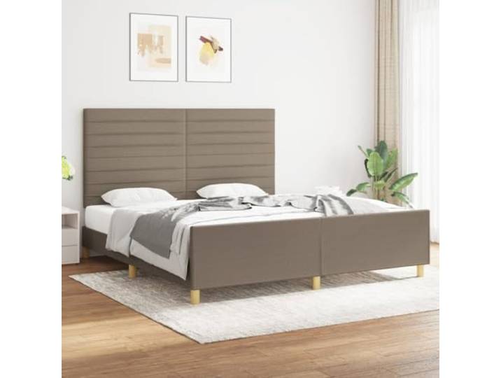 Atmungsaktiver Polsterstoff Höhenverstellbares Kopfteil Stützbeine Taupe Bettgestell ohne Matratze Taupe 180x200 cm Stoff mit verstellbarem Kopfteil Stabiler Rahmen Holz Lattenrost für Schlafzimmer