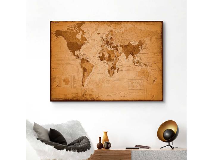 Deco-Panel REINDERS Weltkarte - antik , braun (farbe bild(er): braun), B:140cm H:100cm, MDF, Bilder, Deco-Panel