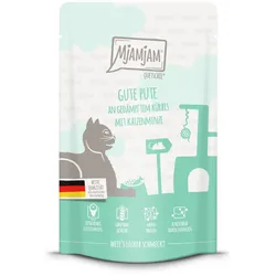 MJAMJAM Quetschies 125g Beutel Katzennassfutter Sparpaket 24 x 125 Gramm gute Pute an gedämpftem Kürbis