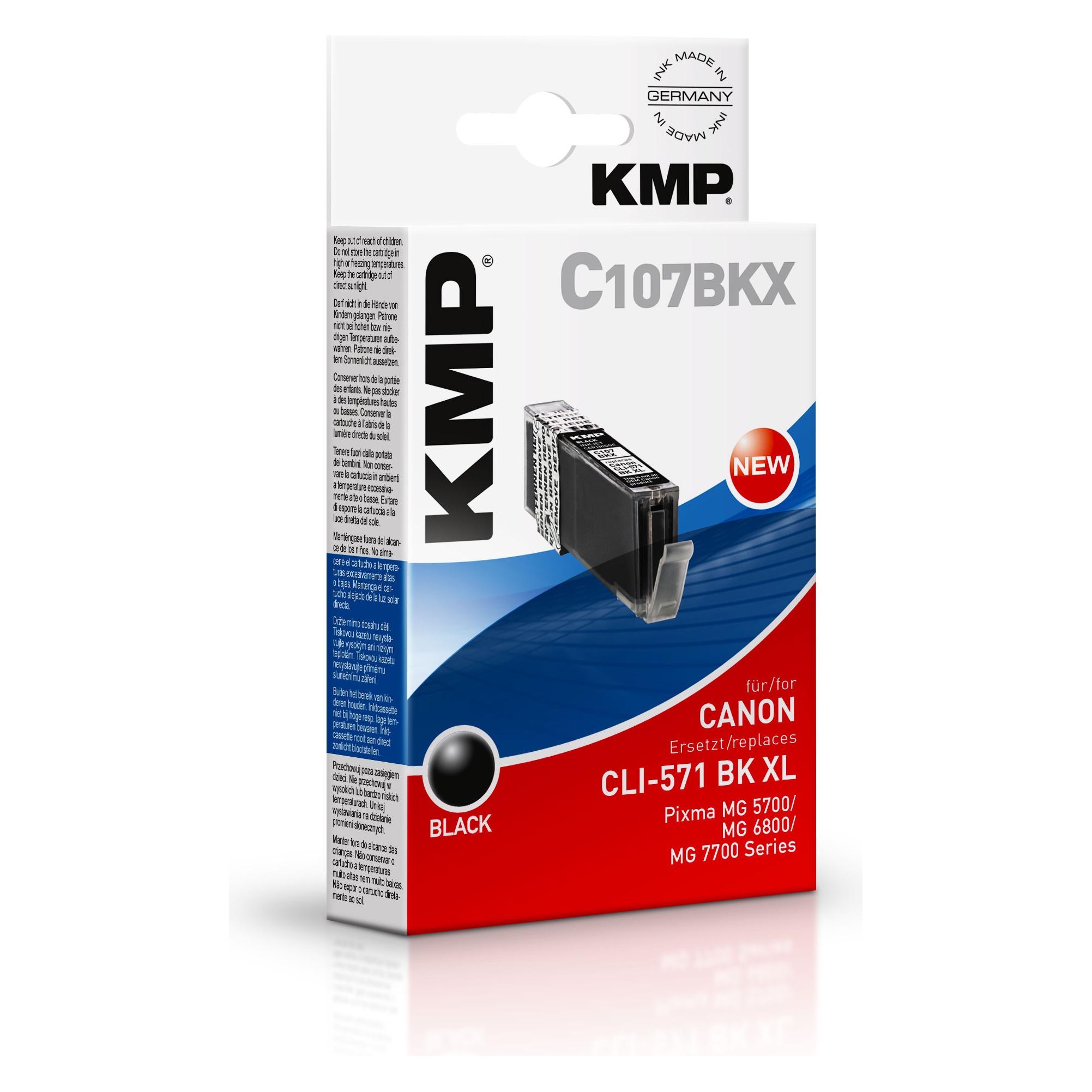 KMP C107BKX Tintenpatrone sw komp. mit Canon CLI-571 XL BK (BK) (1568,0001)