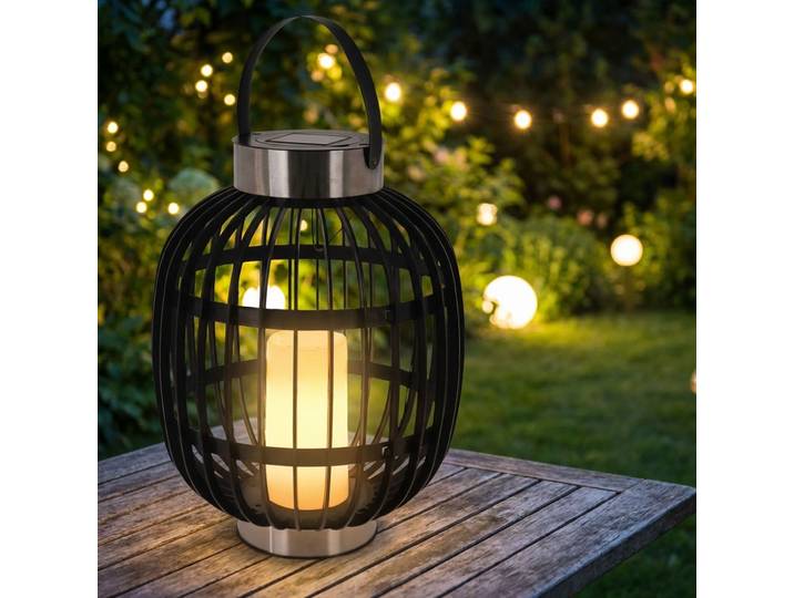 Solar-Gartenampel in Rattan-Optik, inkl. weisser LED Kerze, 35 x 45 cm