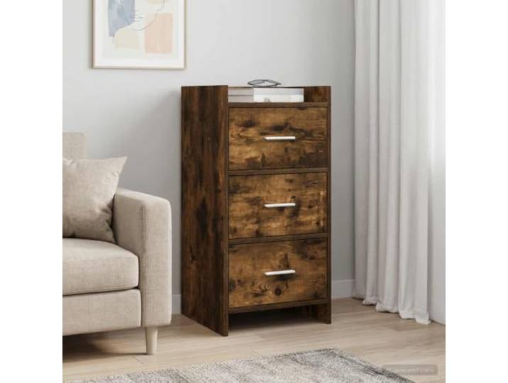RJPLMFV Sideboard Smoke Oak 40 x 36 x 80 cm Ingenieurholz Vielseitige Aufbewahrung, Metallgriffe, einfache Montage, einfache Wartung