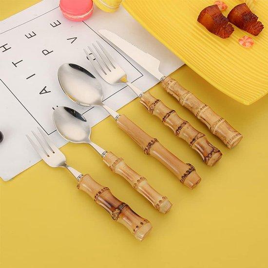 Famanu Besteckset 8 Personen - Bamboe-Griffe - Elegante Tischgestaltung - 8-teilig - Silber