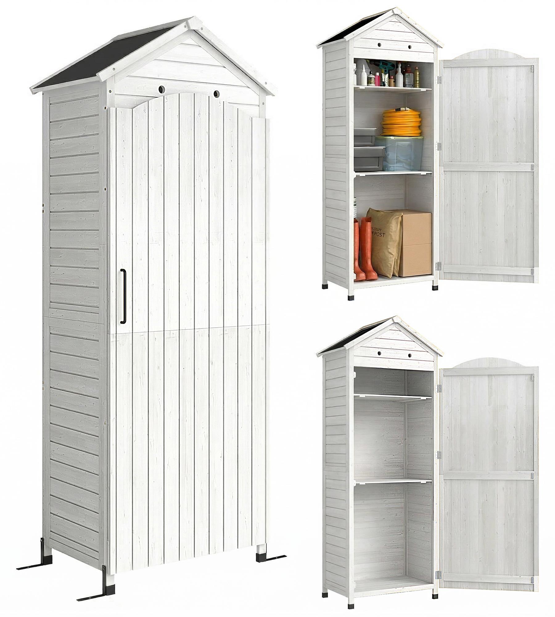 Gartenschrank Holz extra hohe Geräteschuppen mit verstellbar Ablage magnetisch Tür galvanisiert Dach Belüftung