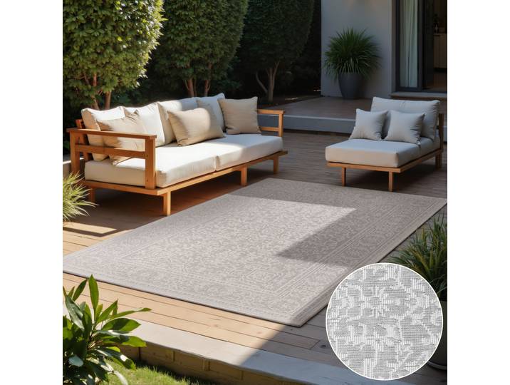 Outdoorteppich HANSE HOME Kona Wendeteppich , grau (weiß, grau), B:160cm H:5mm L:230cm, Polypropylen, Teppiche, Outdoorteppich, In und Outdoor, Flachgewebe, wetterfest, pflegeleicht, robust