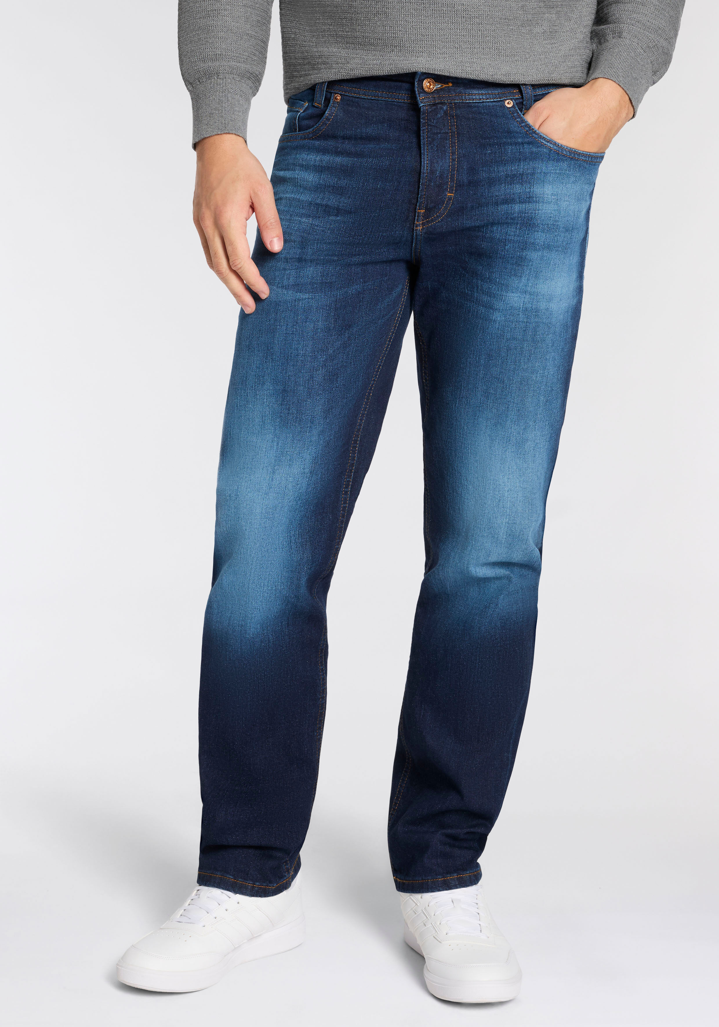 Regular-fit-Jeans MAC "Rick", Herren, Gr. 32, Länge 34, blau (dunkelblau authenic 3d use), Denim/Jeans, Obermaterial: 99% Baumwolle, 1% Elasthan, unifarben, regular fit knöchellang, Jeans Regular-fit-Jeans, im Five-Pocket Style dunkelblau authenic 3d use 