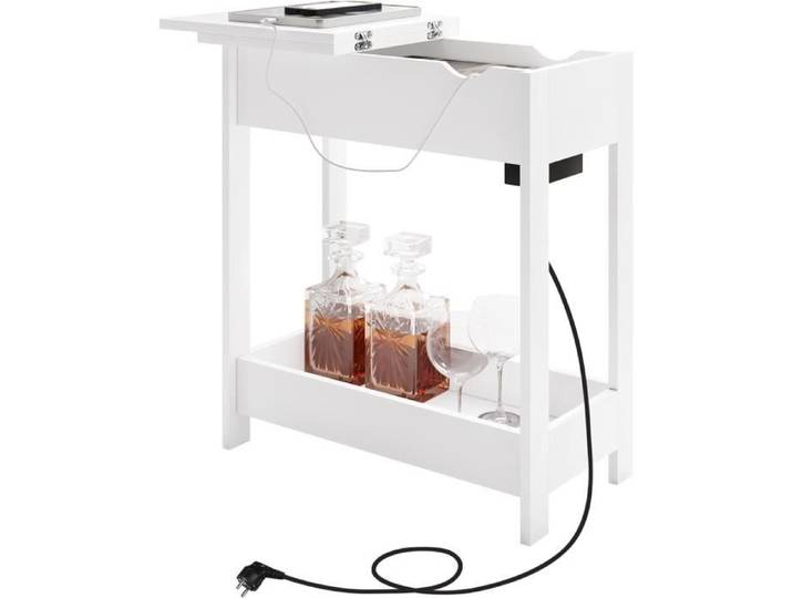 EUGAD Table Basse Table d'Appoint avec Station de Charge Table de Chevet avec Prise 2 Ports USB 2 Prises Blanc E0AG0079