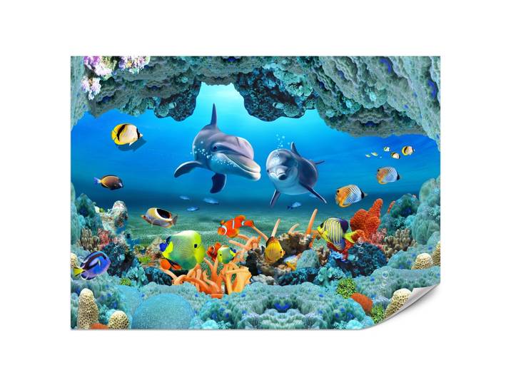 FOTOTAPETE für Badezimmer Unterwasser Korallenriff Delfin Fisch 200x140