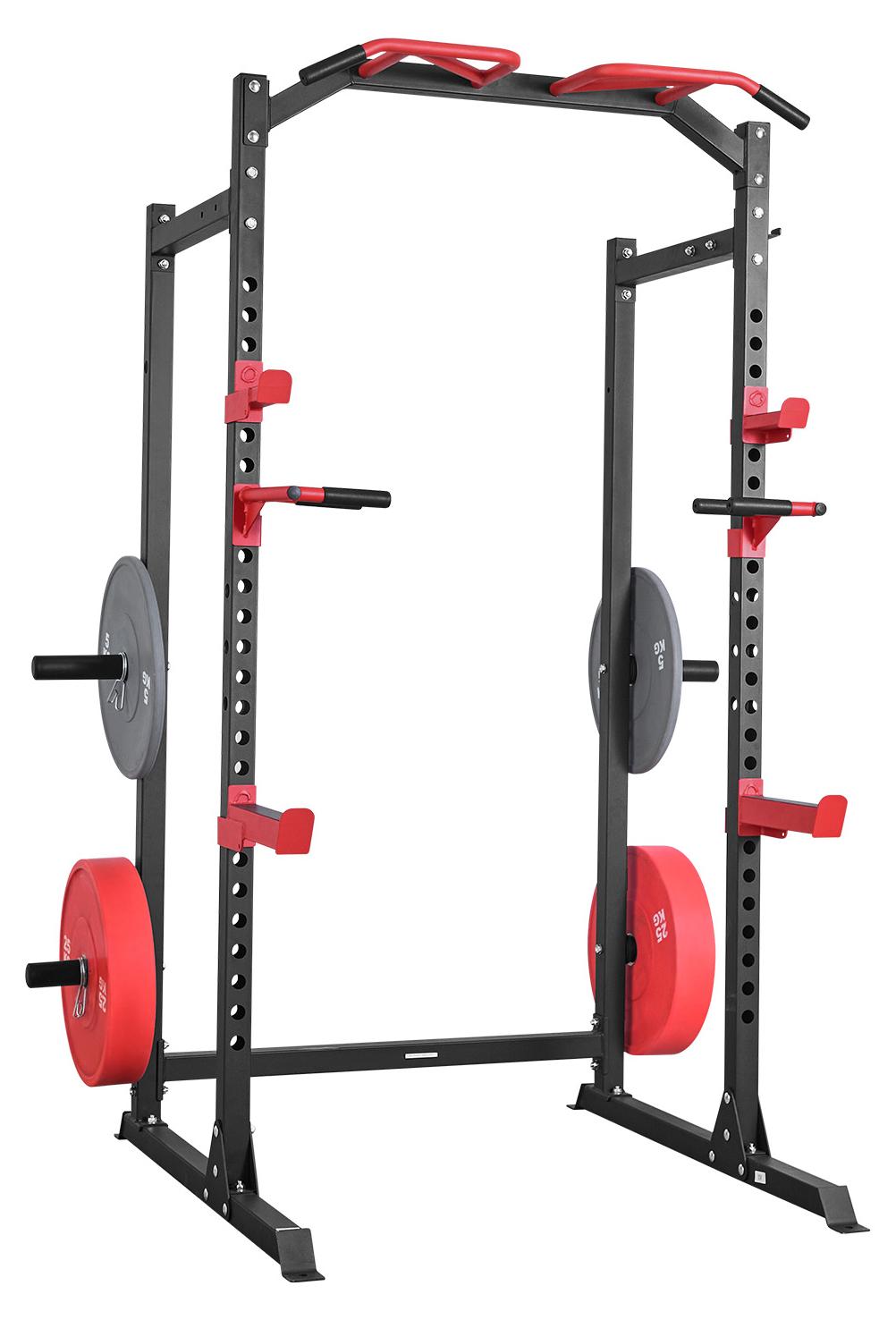 Power Cage Power Rack, multifunktionales Squat-Rack mit verstellbarer Höhe, Heimfitnessgerät für Krafttraining mit J-Haken & weiteren Fitnessaufsätzen für Bankdrücken Klimmzüge Dips