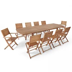 Oviala Business Ausziehbarer Tisch und 10 Holzstühle
