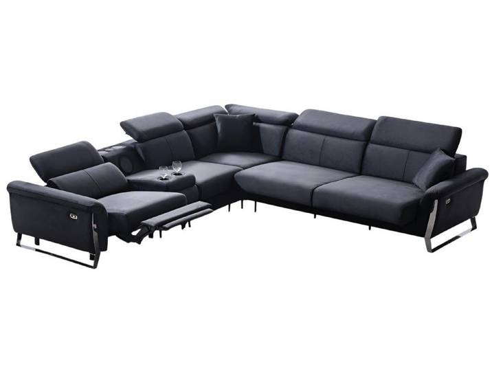 Xlmoebel Ecksofa Blaues Designer Sofa mit Fußstütze und USB-Anschluss, Ecksofa 1 Teile, Made in Europa
