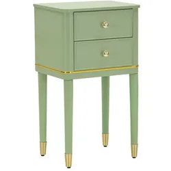Mauro Ferretti Nachttisch Camille Green, 40 cm – Kiefernholz und MDF, Shabby Chic Stil, elegantes Design fürs Schlafzimmer, Goldfarben – 142913000V