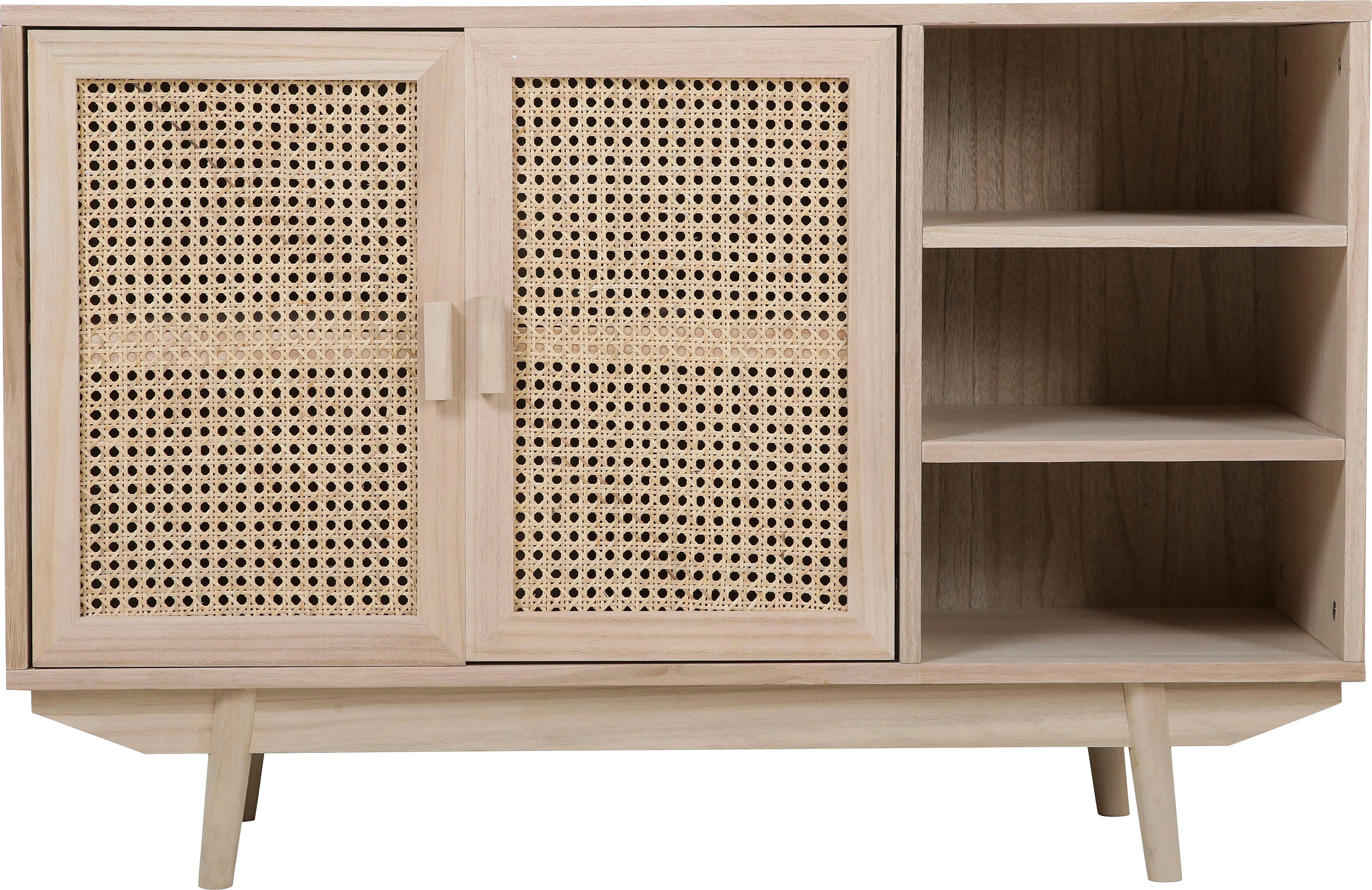 Sideboard SALESFEVER "Vejle Charmante Kommode für Stauraum", beige (natur), B:100cm H:65cm T:36cm, Furnier, Geflecht Rattan, MDF, Sideboards, Sideboard, Charmante Kommode mit Rattan-Wiener-Geflecht Türfronten natur B/H/T: 100cm x 65cm x 36cm, Sideboard 10