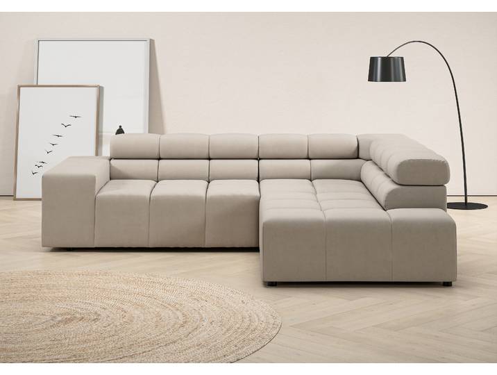 Ecksofa, Grau (Taupe), 249x215 cm, 100% Polyester, Sitztiefenverstellung & Zierkissen, Modern, Inosign
