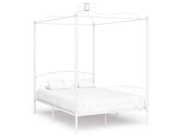 Cadre de lit à baldaquin - INGSHOP - Blanc Métal 140 x 200 cm - Robuste et durable