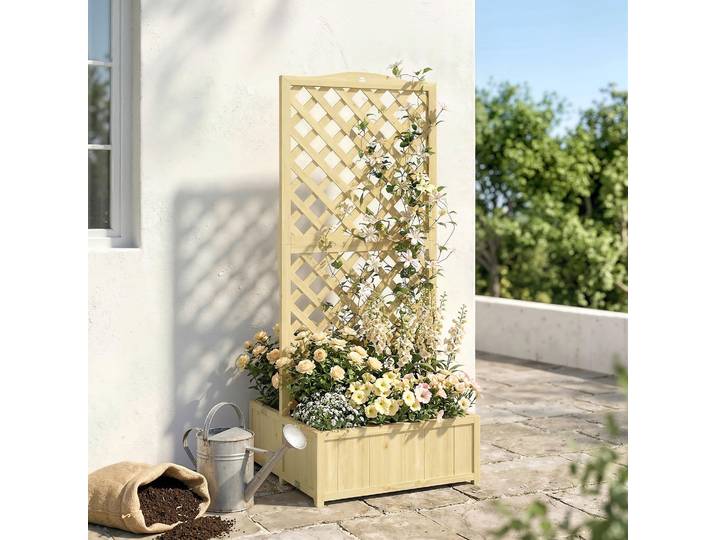 Outsunny Jardinière Bois Pliable Treillis Double Bac 73x70x170cm