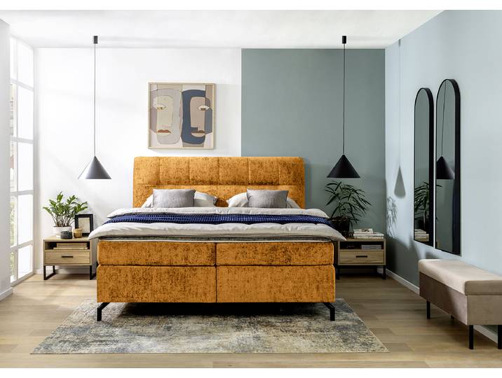 Boxspringbett Plumas 180 x 200cm Chenille Ova Gelb H2