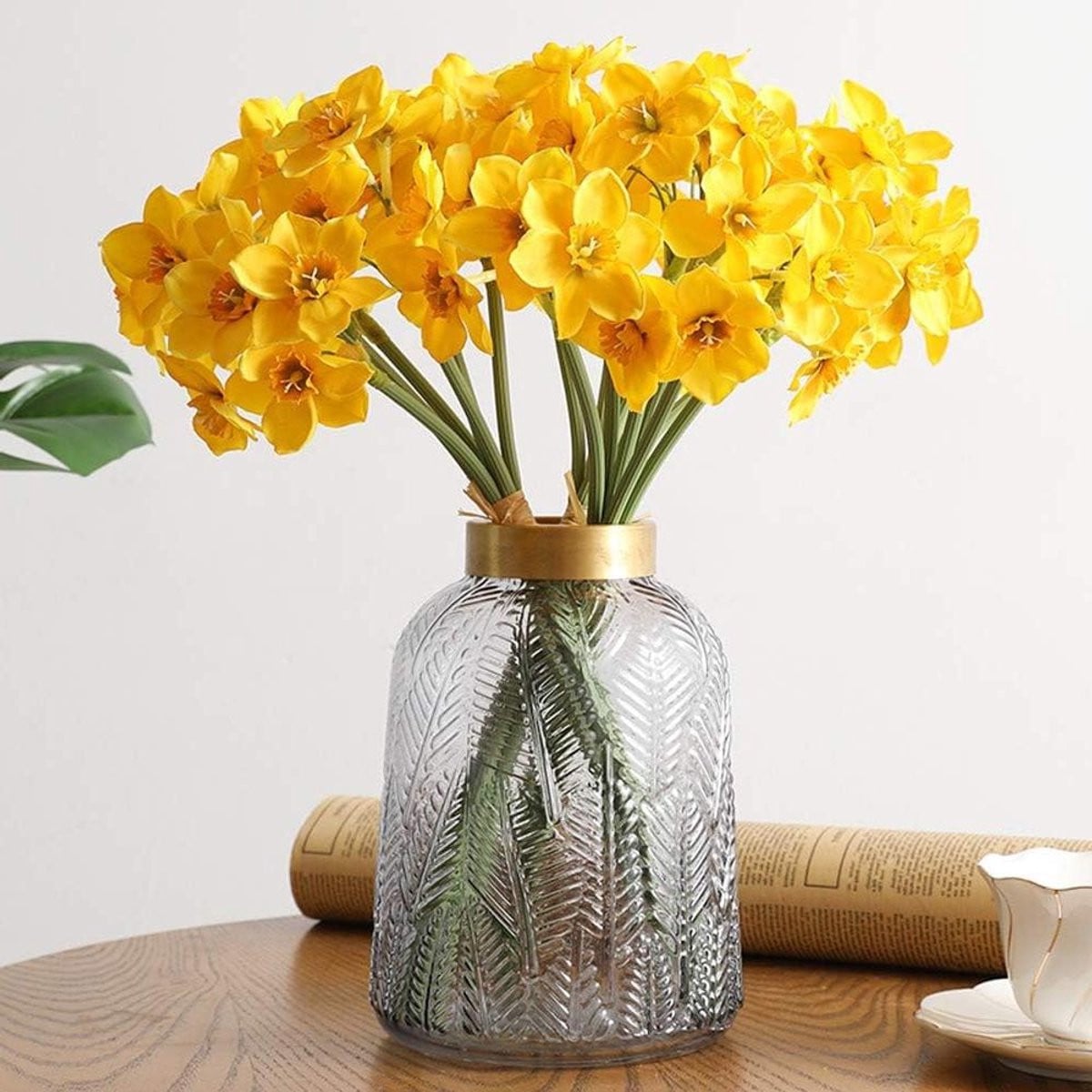 Set van 6 gele kunstmatige narcisbloemen van zijde voor huisdecoratie