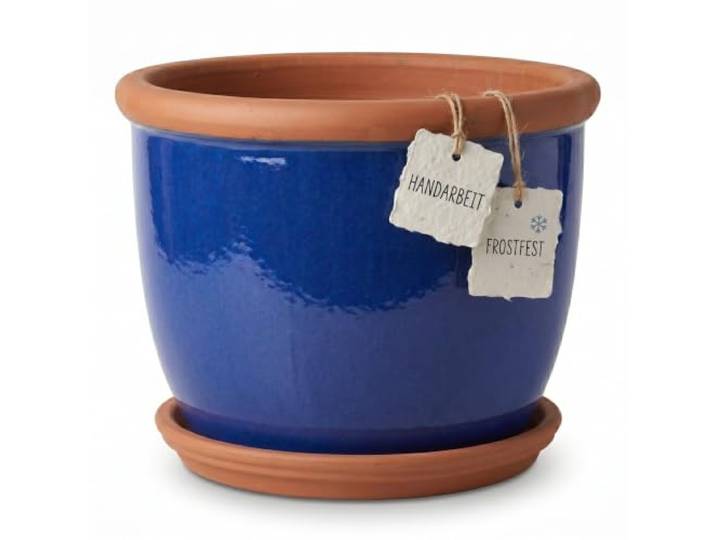 Teramico Keramik Pflanzgefäß Set mit Teller frostfest (Royal Blau, 45cm x 34cm)