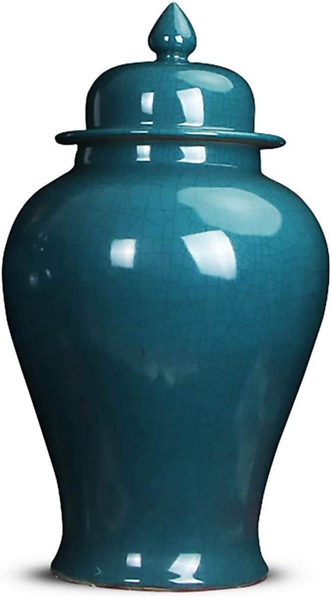 Grote juweelblauwe porseleinen vaas met geglazuurd gecraqueleerd ontwerp