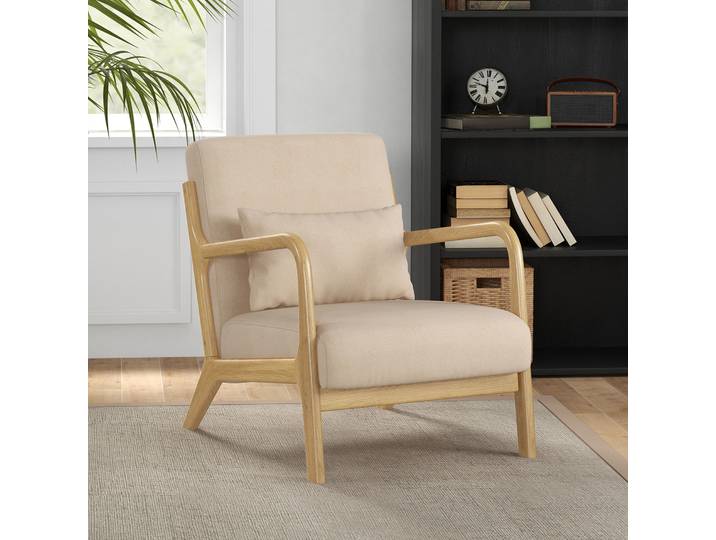HOMCOM Fauteuil Lounge Velours Beige 3 Coussins