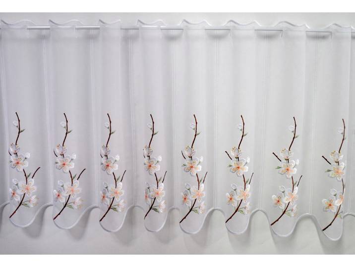 Scheibengardine STICKEREIEN PLAUEN Kirschblüte Gr. 4, bunt, B:193cm H:50cm, Voile, Polyester, Gardinen, Scheibengardine