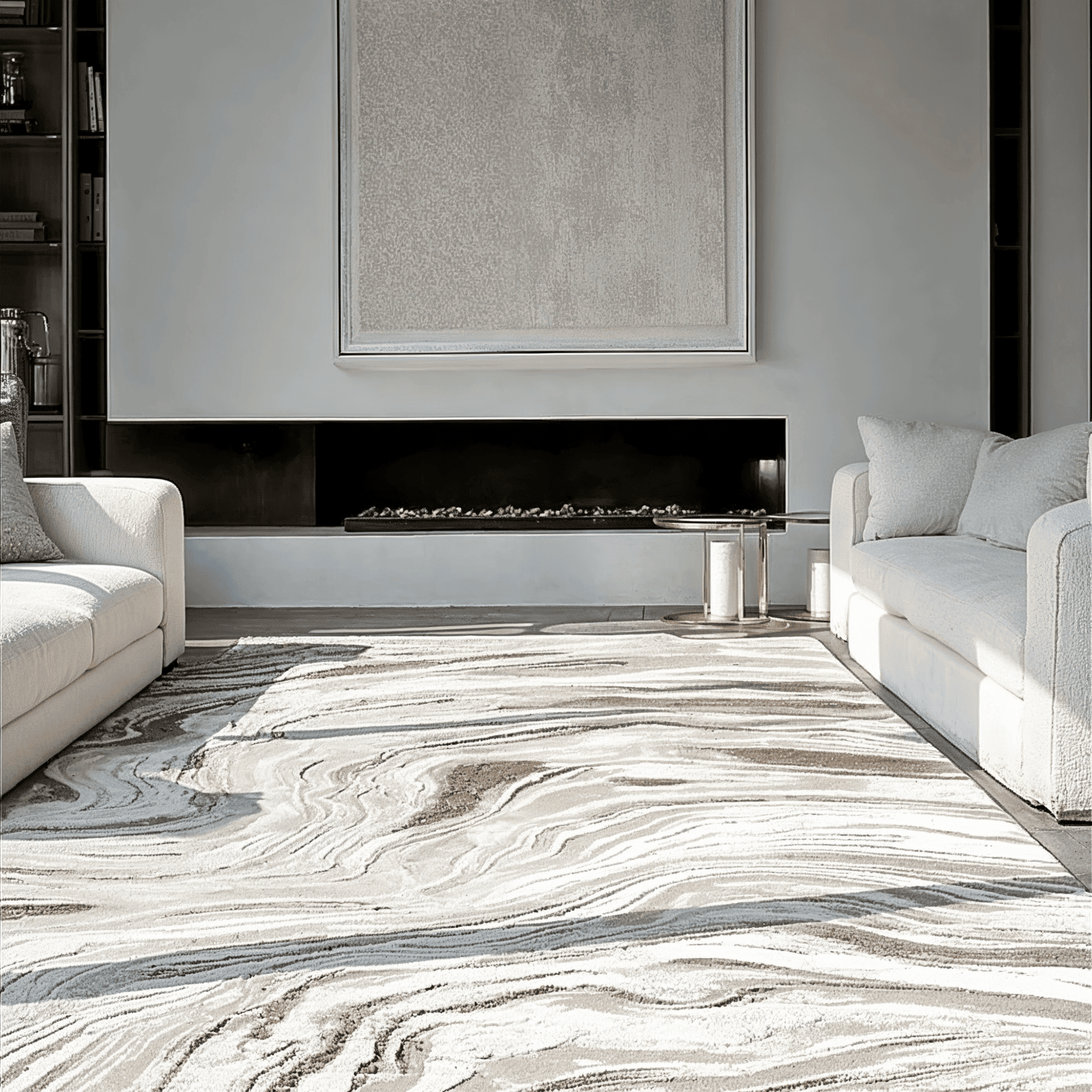Anthea Beige & Cream Swirl Effect Abstract Rug, 300 x 239cm