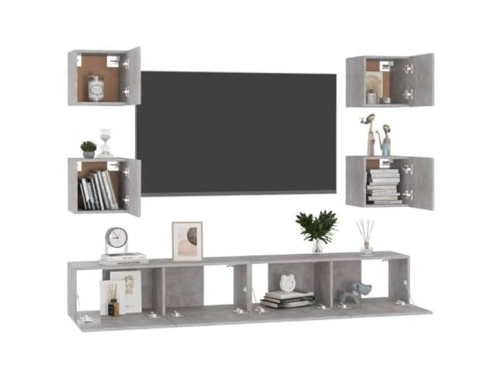 GKHPYURE TV-Möbel-Set, 6 Stück, Grau, Beton, Holz, mehrschichtig 2 große Teile 100 x 30 x 30 cm, 4 kleine Teile 30,5 x 30 x 30 cm, Montage erforderlich, modernes Design