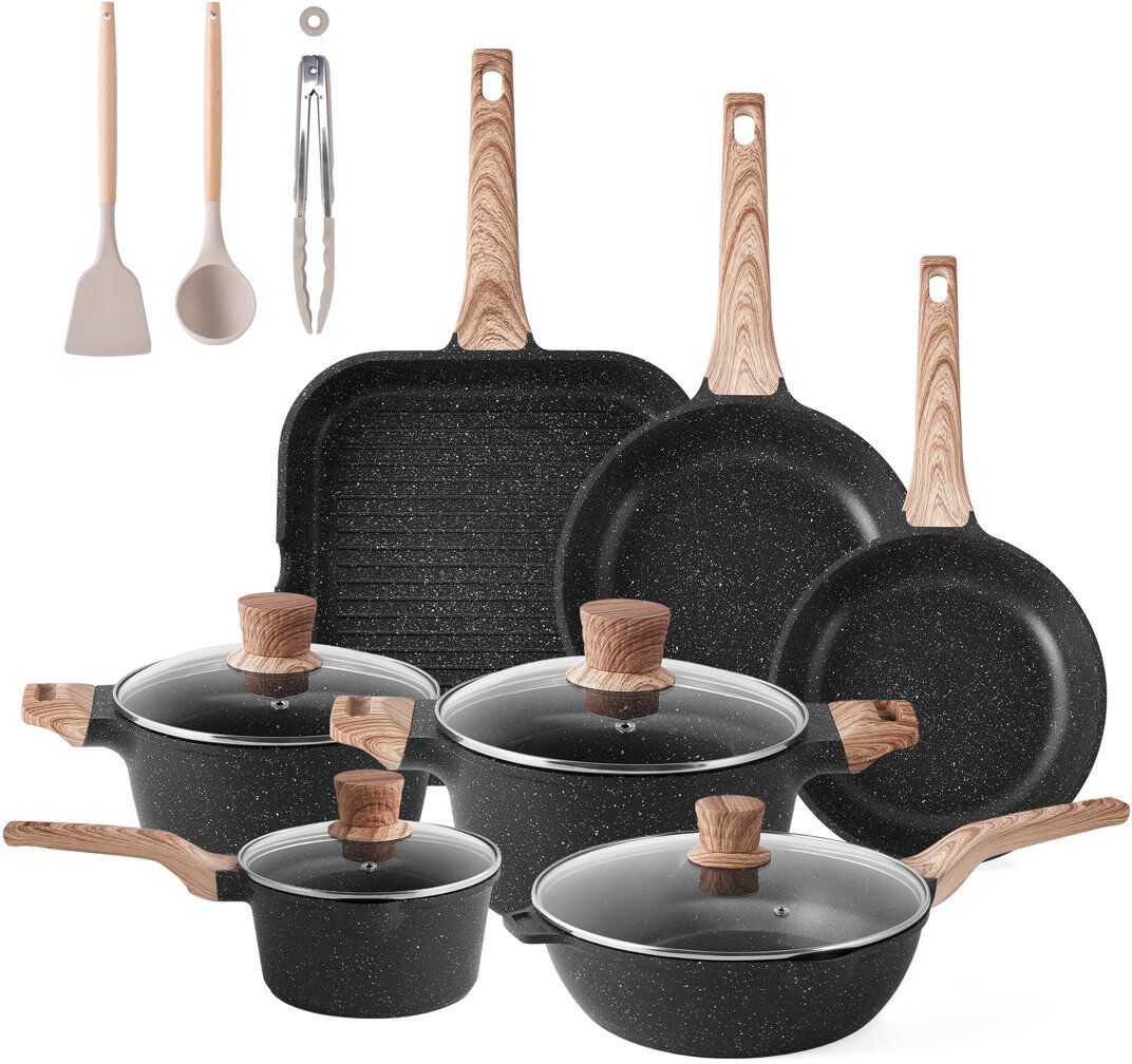 Blue Elephant 20 - Piece Non-Stick Aluminum Cookware Set Black 20