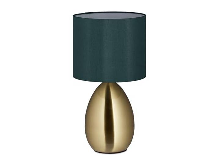 Relaxdays Lampe de chevet\, abat-jour\, douille E14\, câble\, H x D : 32 x 18 cm\, pour la chambre\, doré et vert