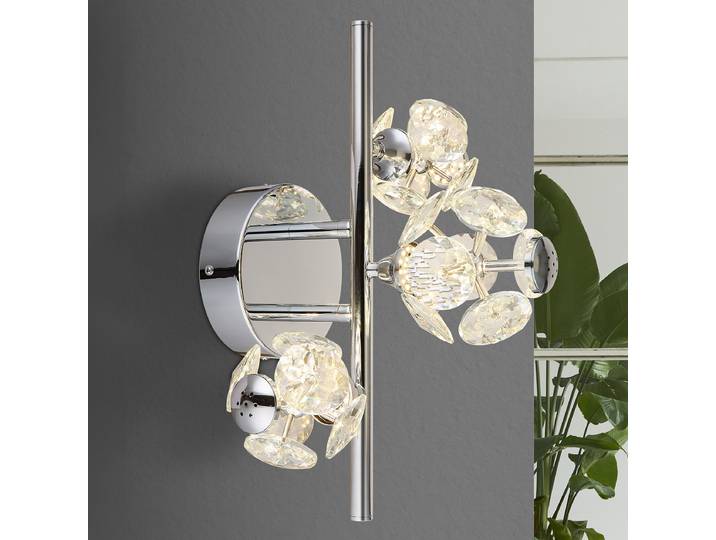 LED-Wandleuchte 33 x 27 x 41cm Silber/Durchsichtig/Silber Eisen / Chrom, lackiert Kristallglas Nicht austauschbare LEDs LED-Platine
