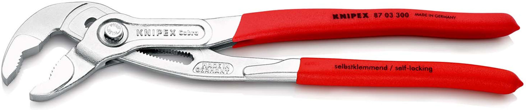 KNIPEX 87 03 300 Cobra® Hightech-Wasserpumpenzange mit rutschhemmendem Kunststoff überzogen verchromt 300 mm)