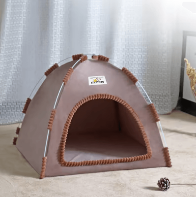 Inspire Curations Foldable Breathable Cat Tent House With Cooling Mat warm Chestnut Brown s 36x36x28cm