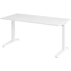 bümö manuell höhenverstellbarer Schreibtisch 160x80 in weiß, Gestell in weiß - PC Tisch höhenverstellbar & groß, höhenverstellbarer Tisch Büro,