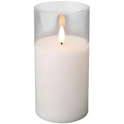 Lumineo LED Kerze im Glas mit Timerfunktion 7,5x15cm Wachs - flackernde Flamme Echtwachskerze Kerzen batteriebetrieben Windlicht Wachskerze Weiß Warmweiß