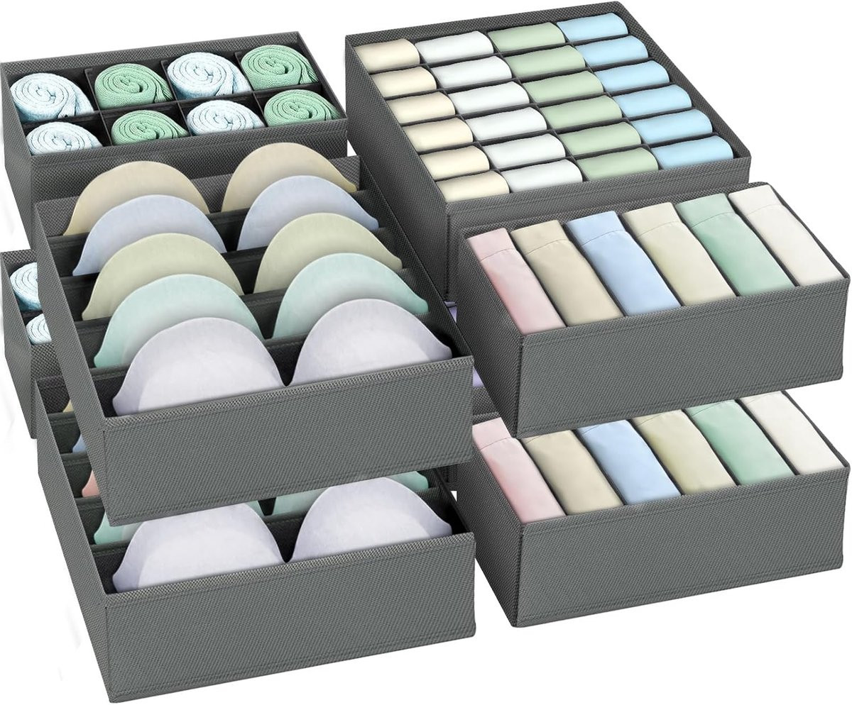 Thijox 8-delig lade-organisatiesysteem opvouwbare opbergdoos voor ondergoed, sokken en accessoires - Grijs