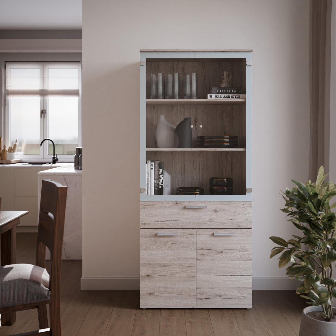 Ebern Designs Achouhada 80 cm W Display Cabinet Sand Oak 184cm H X 80cm W X 41.5cm D