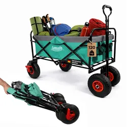 Lemodo Bollerwagen faltbar, grün-grau, Handwagen mit 120 kg Zuladung
