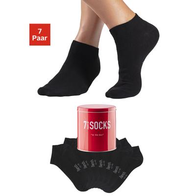 Sneakersocken BENCH. "Damen und Herrensocken, sportliche Kurzform", Herren, Gr. 43-46, schwarz (7x schwarz), Baumwollmischung, unifarben, elastisch, Socken Sneakersocken, verpackt in der Dose