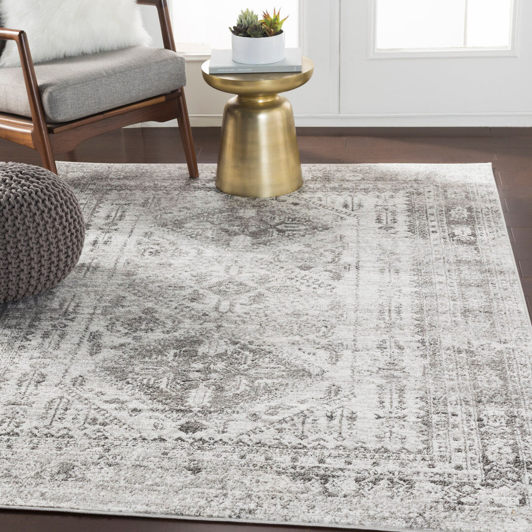 August Grove Lake City Rug Light Grey/White/Charcoal Rectangle 160 x 220cm