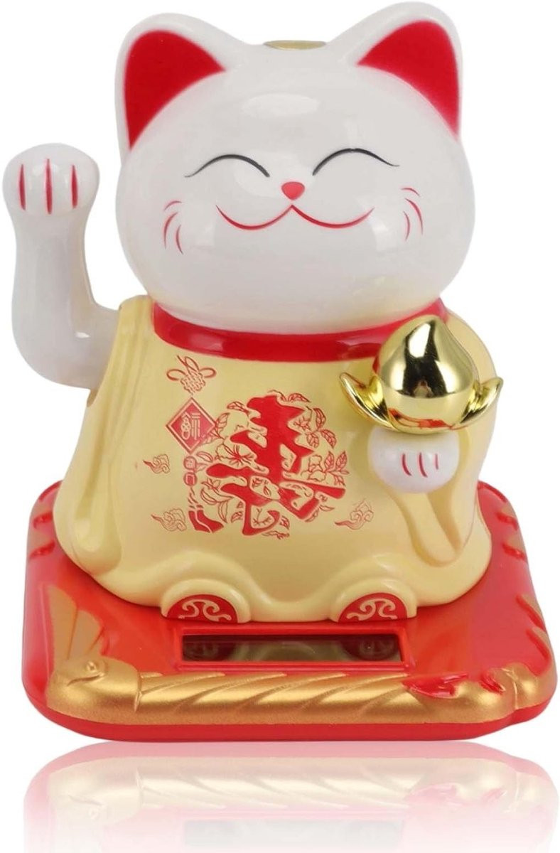 Zwaaiende gelukkige kat Feng Shui decoratie voor rijkdom en positieve energie, geel