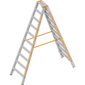 Layher Stehleiter Topic 1043, beidseitig begehbar, aus Aluminium, bis 150kg, mit 2 x 10 Stufen