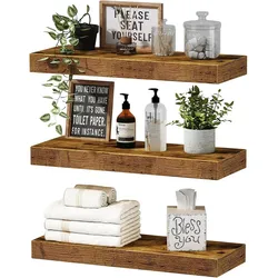 IvoQ Schweberegale 3er Set - 40x17 cm - Holz - Rustikal & Industriell - Wandregal Braun