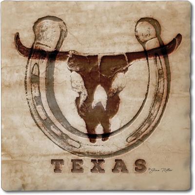 Thirstystone Western Skull 4-Pack Tumbled Tile Stone Coasters with Protective Cork Backing Manufactured in The USA