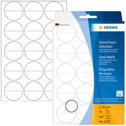HERMA Verschlussetiketten 32 mm transparent extrem stark haftend Folie matt 240 Stück Packung mit 10 Stück